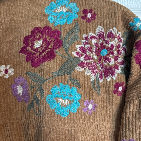 Savanna Jane Womens Corduroy Floral Embroidered Boho Chic Hippie Shacket Large - Picture 8 of 15